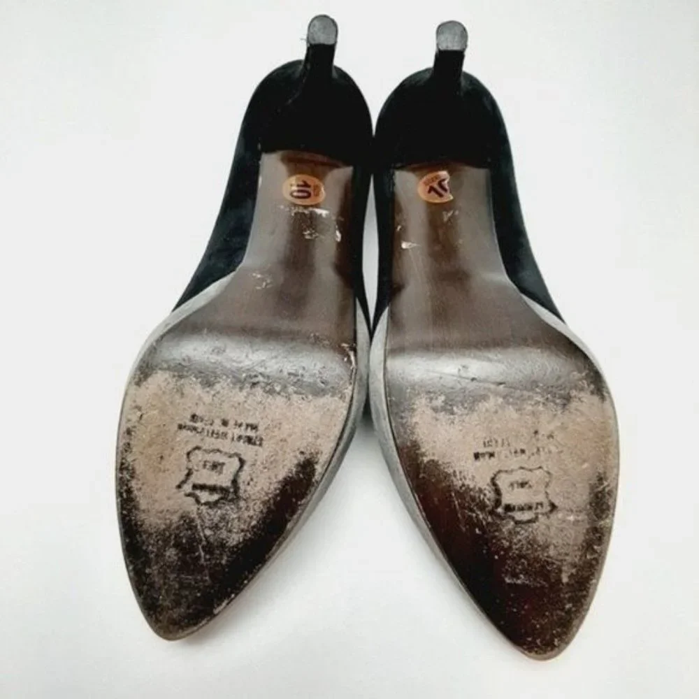 STUART WEITZMAN Genuine Suede Leather Pumps High Heel Stiletto Black Grey Sz 10 - Picture 13 of 13